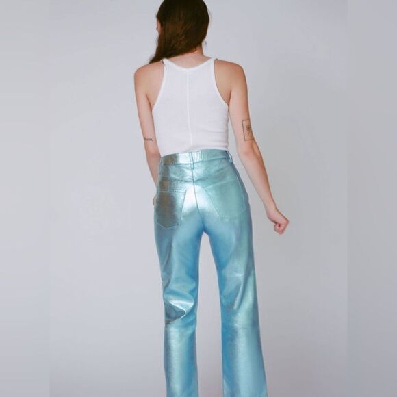 The Mighty Company The Queensway Lamb Leather Silver Pants Straight Leg Size 12 - Picture 6 of 13
